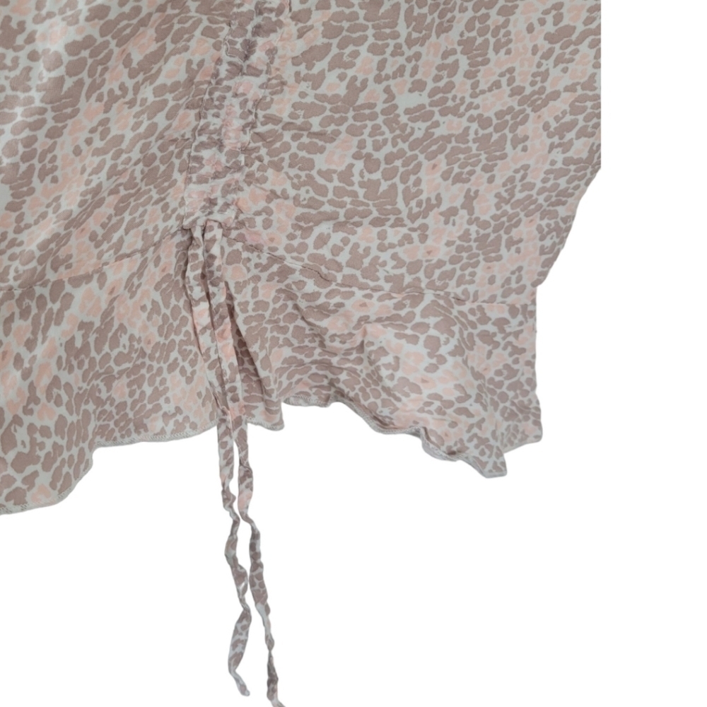 Japna XS Square Neck Ruched Peplum Crop Top Puff Sleeve Animal Print Coquette - Picture 9 of 11